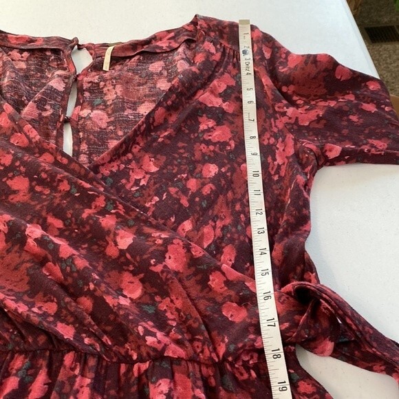 Free People All the Right Ruffles Romper in Berry Floral Wrap 3/4 Sleeve - Picture 13 of 16